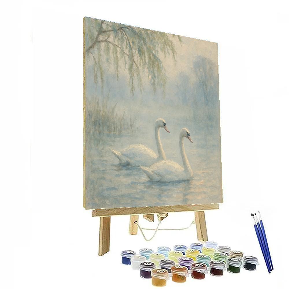 Morning Mist Swans By The Willow painting number kit