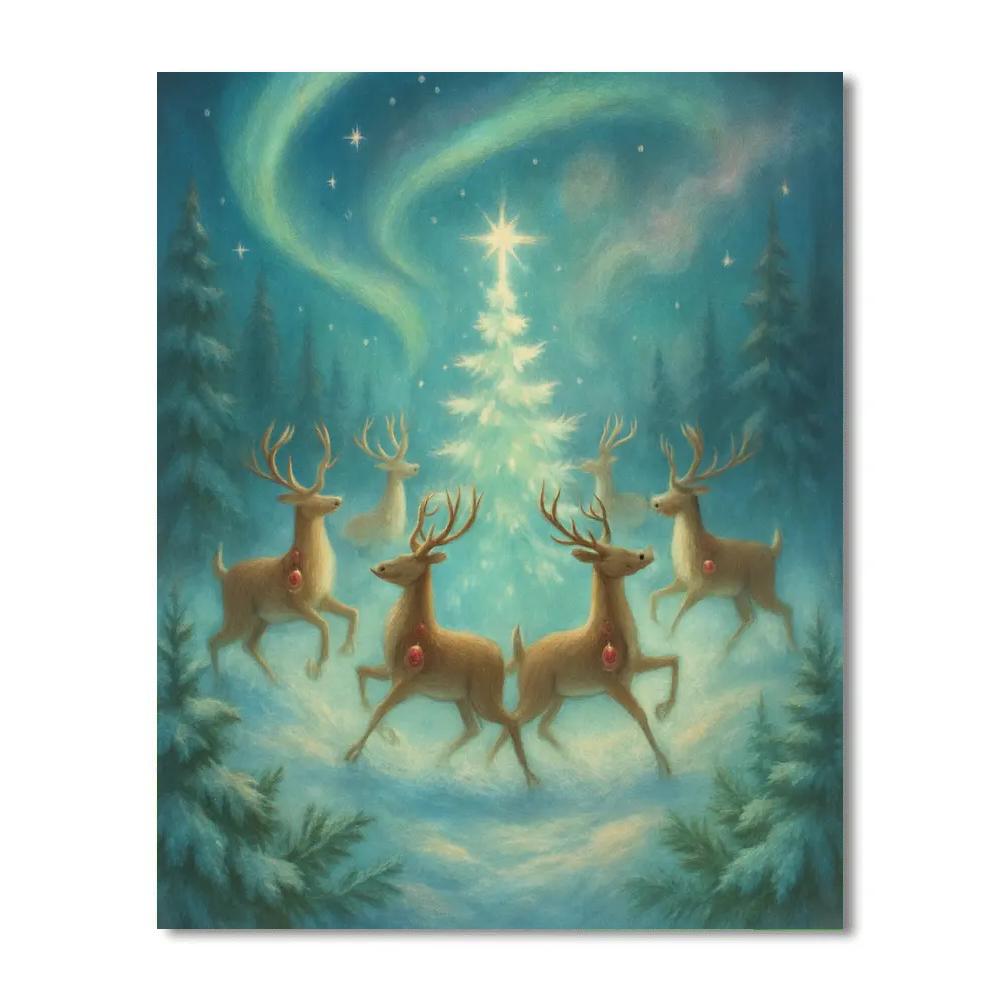 Aurora Carousel Reindeer Forest Number painting