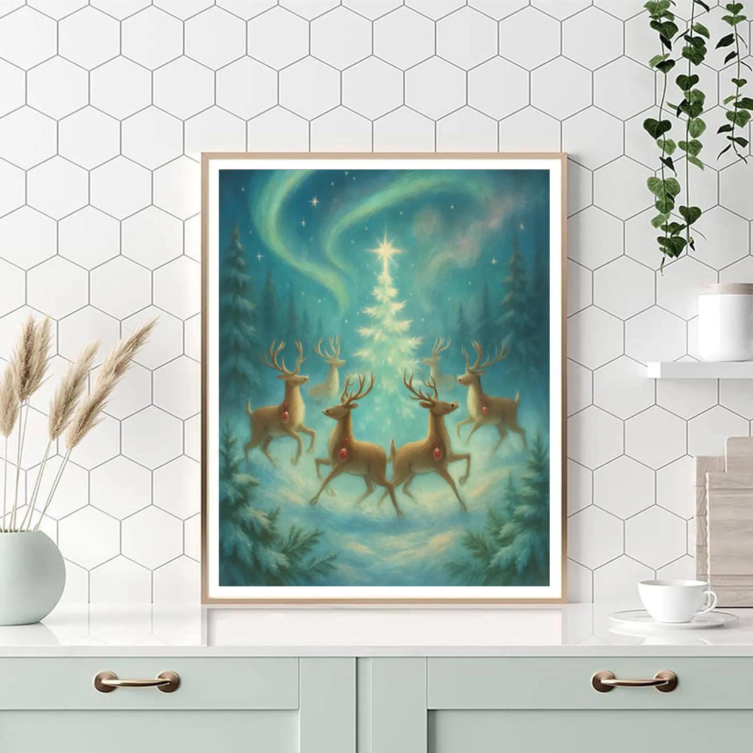 Aurora Carousel Reindeer Forest Number painting