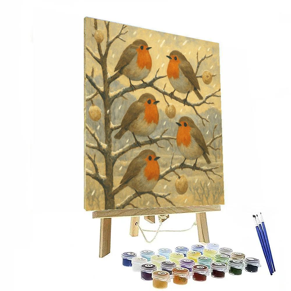 Snowfall Robins In The Orchard Paint by numbers art