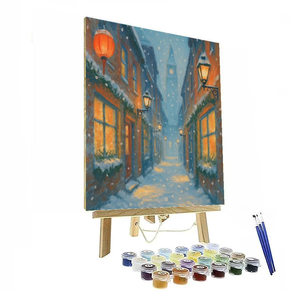 Snowfall Over Lantern Alley Number painting