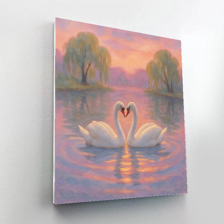 Lavender Sunset Swans On Storybook Lake Paint by numbers art