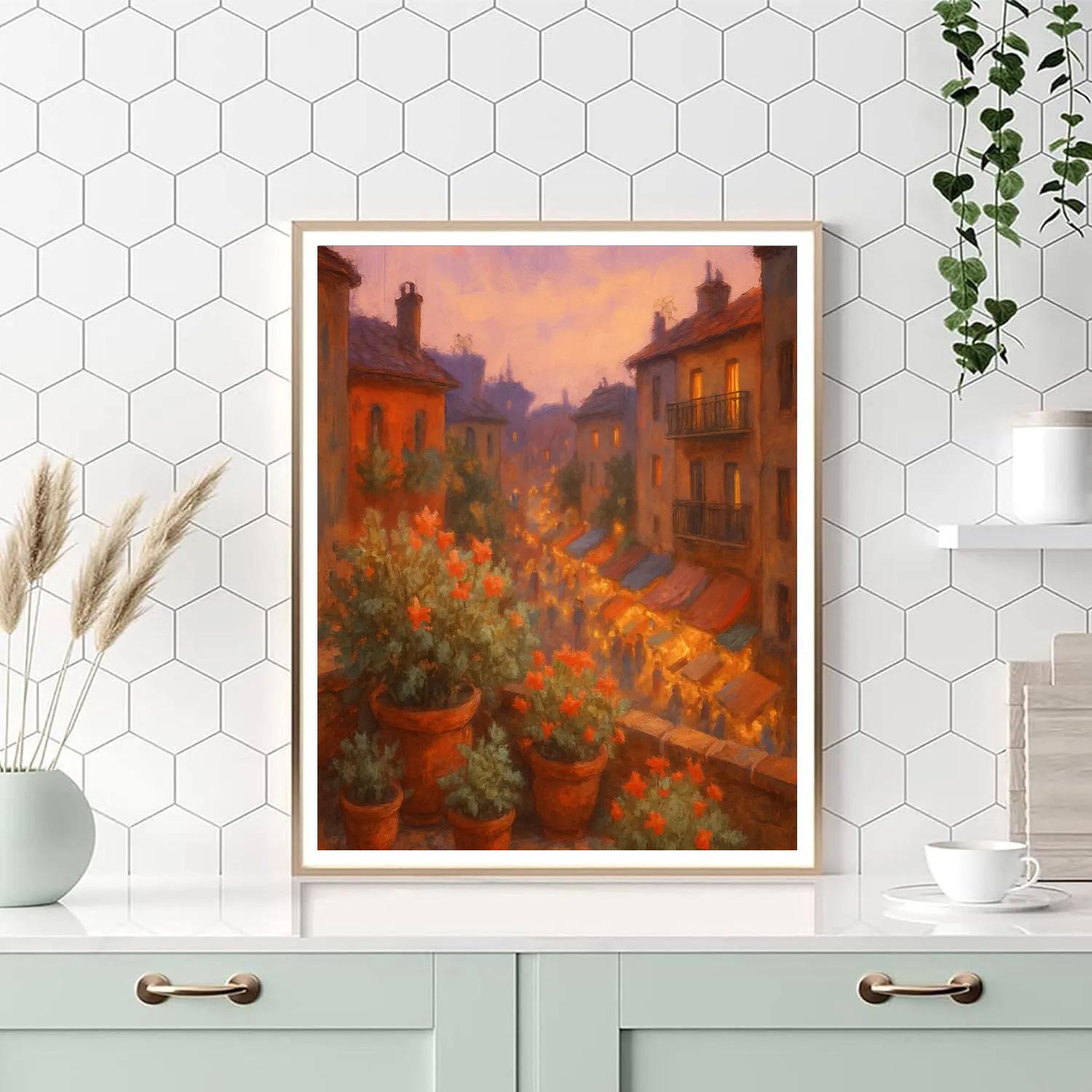 Rooftop Garden Above The Evening Market paint by color