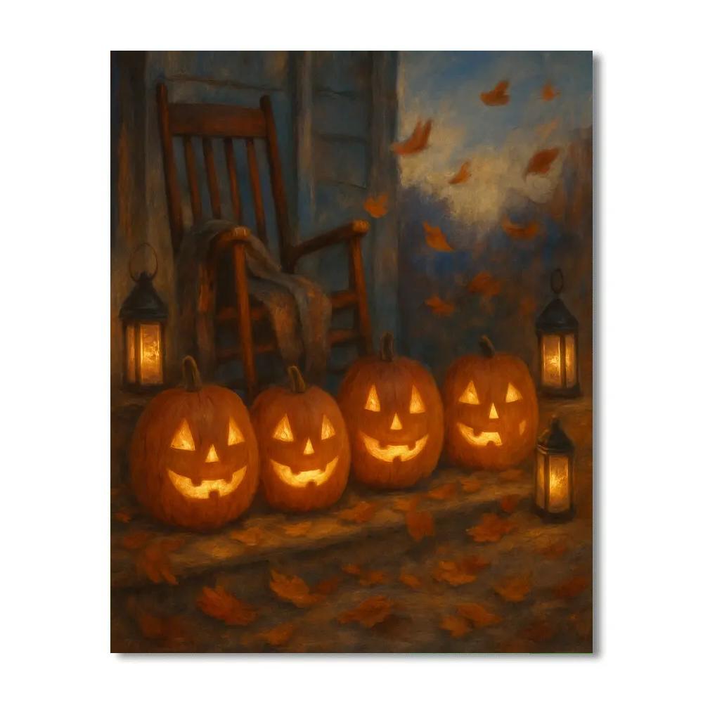 Enchanted Porch Pumpkin Choir painting number kit