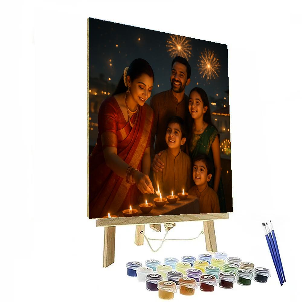 Diwali Night Diyas And Fireworks Terrace painting number kit
