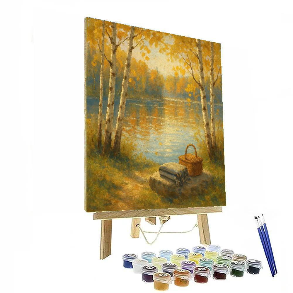 Golden Birch Reflections At Lakeside Picnic Cove Painting by numbers kit