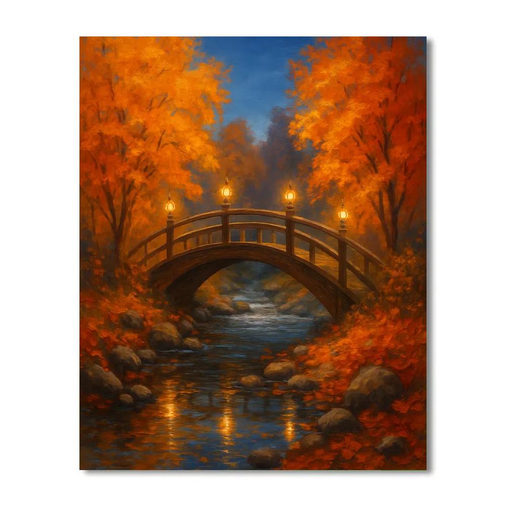 Lantern Bridge Over Autumn Creek Paint by numbers kits