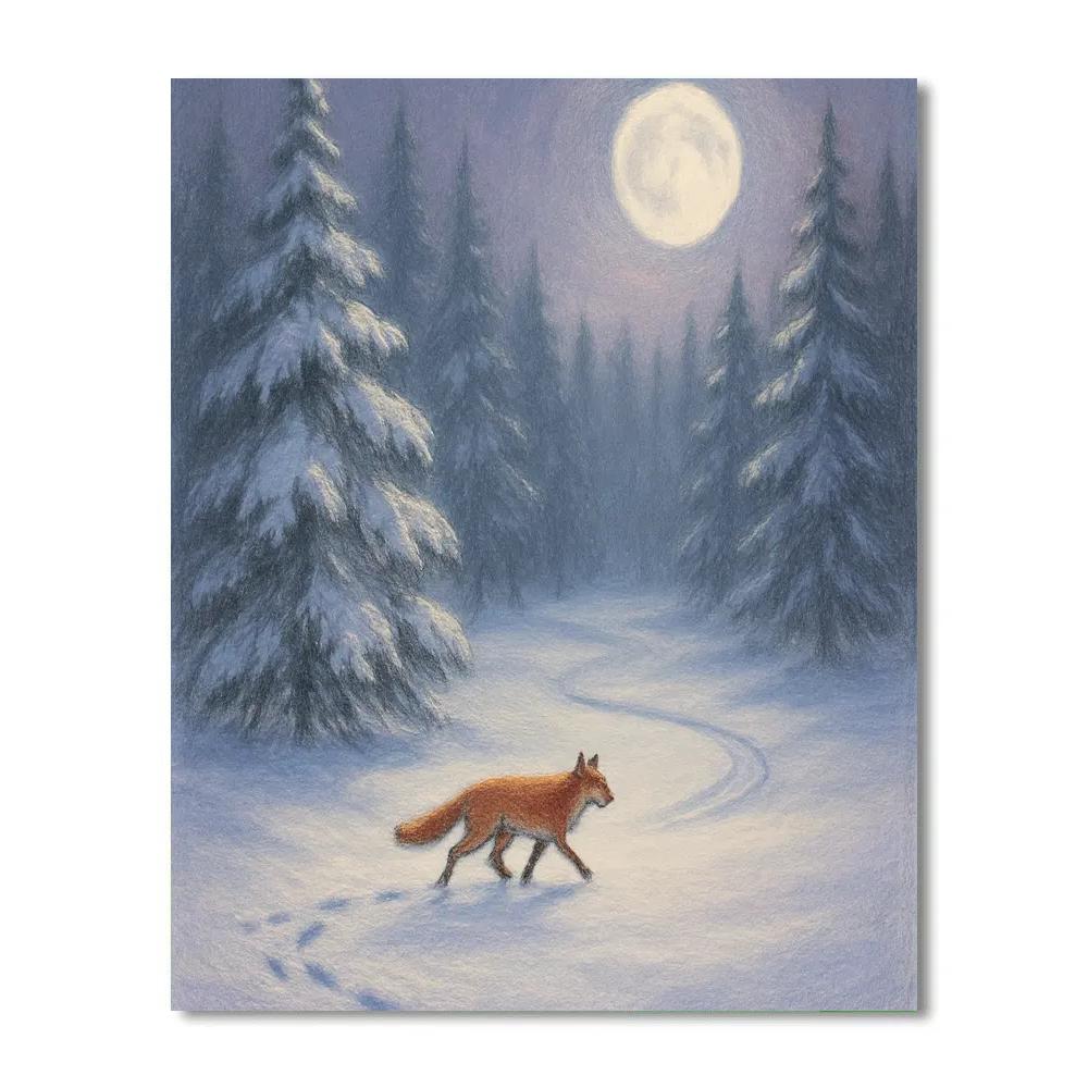 Moonlit Fox Trail Through Silver Pines Paint by numbers kits