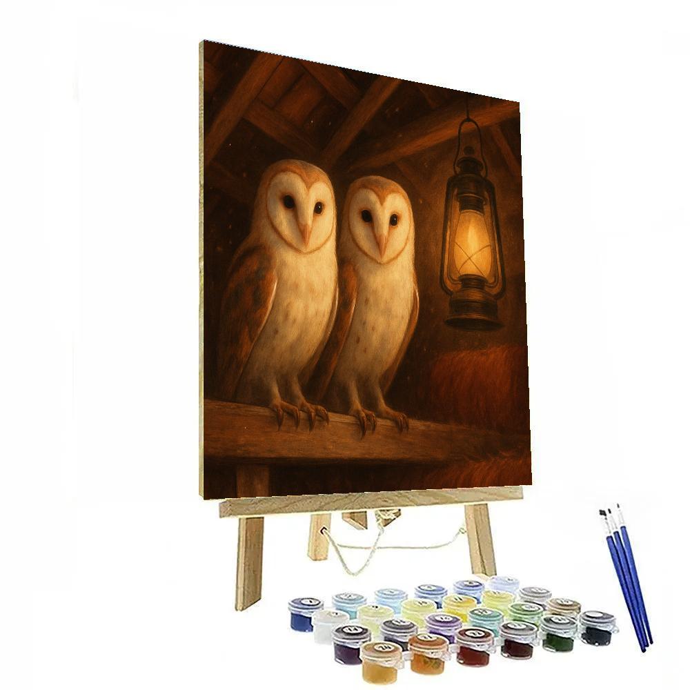 Lantern Glow Barn Owls In The Loft Number painting