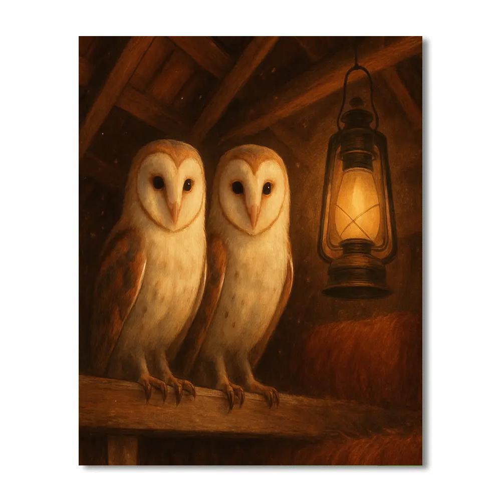 Lantern Glow Barn Owls In The Loft Number painting