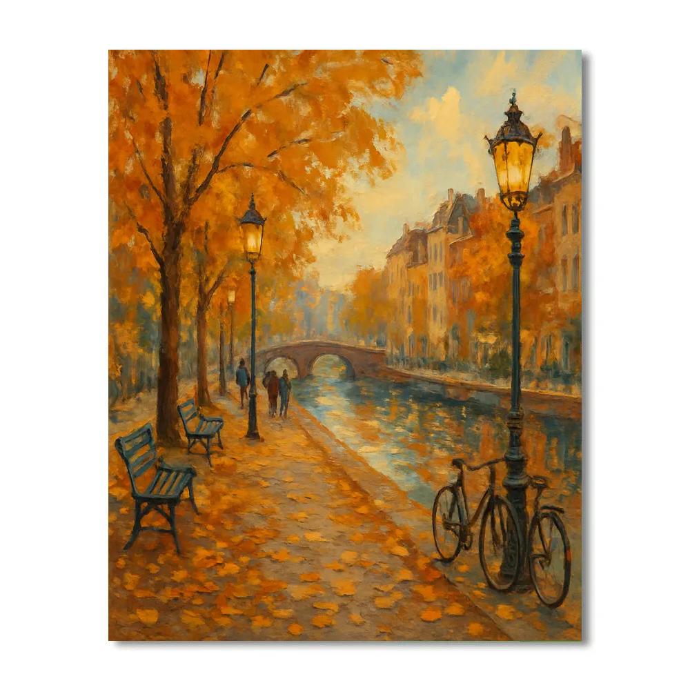 Autumn Promenade By The Canal Painting by numbers kit