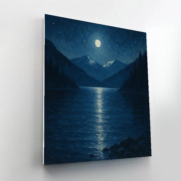 Moonbeam Path Across Silent Mountain Lake Painting by numbers kit