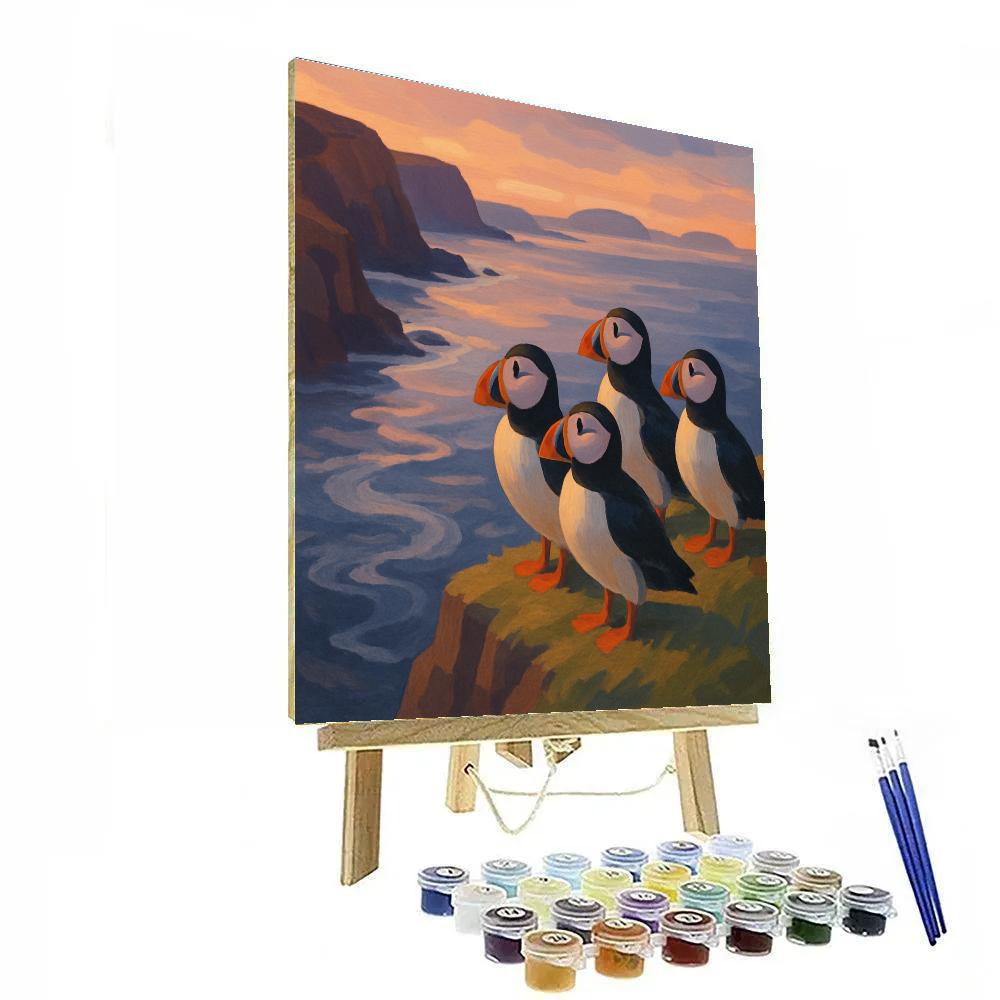 Sunset Cliff Puffins At Rest paint by numbers