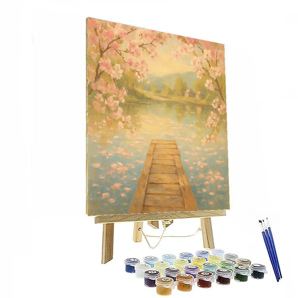 Springtime Dock With Floating Blossoms Paint by numbers kits