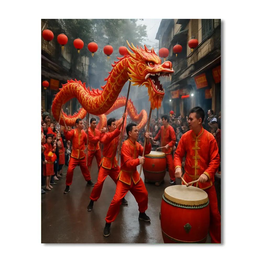 Lunar New Year Dragon Dance In Hanoi Old Quarter paint by numbers