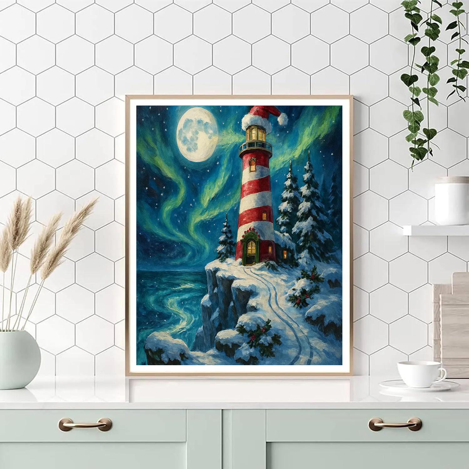 Santa Lighthouse On The Nebula Cliffs Paint by numbers kits