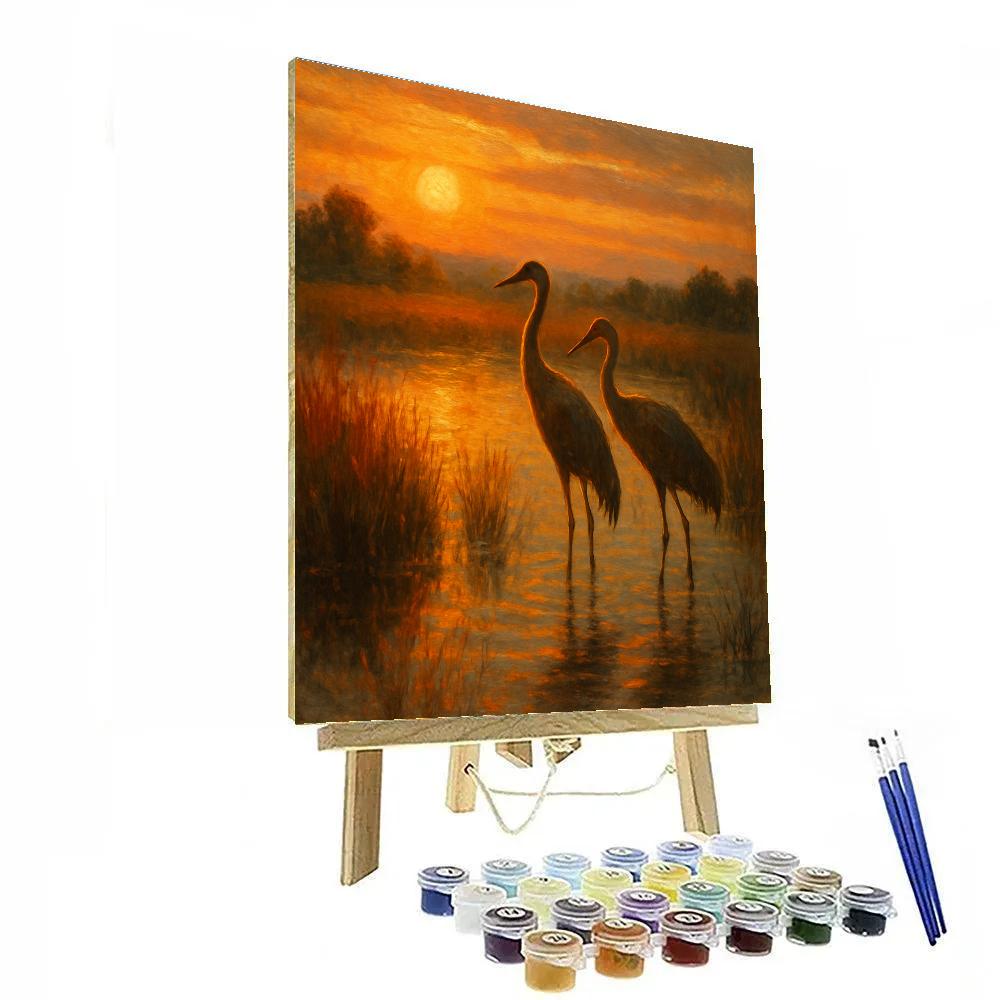 Golden Marsh Cranes At Dusk Painting by numbers kit