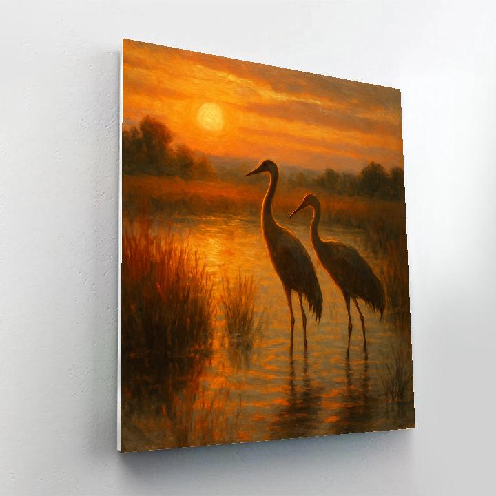 Golden Marsh Cranes At Dusk Painting by numbers kit