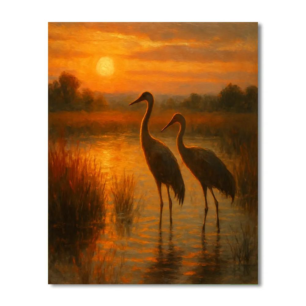 Golden Marsh Cranes At Dusk Painting by numbers kit