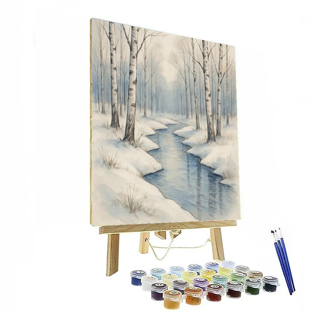 Silver Creek Beneath Frosted Birches paint by number