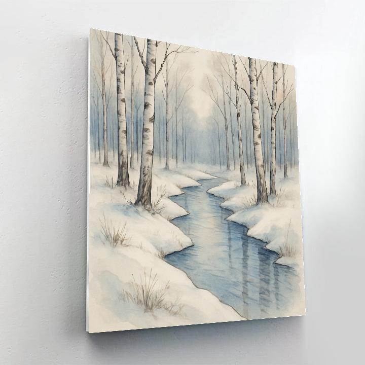 Silver Creek Beneath Frosted Birches paint by number