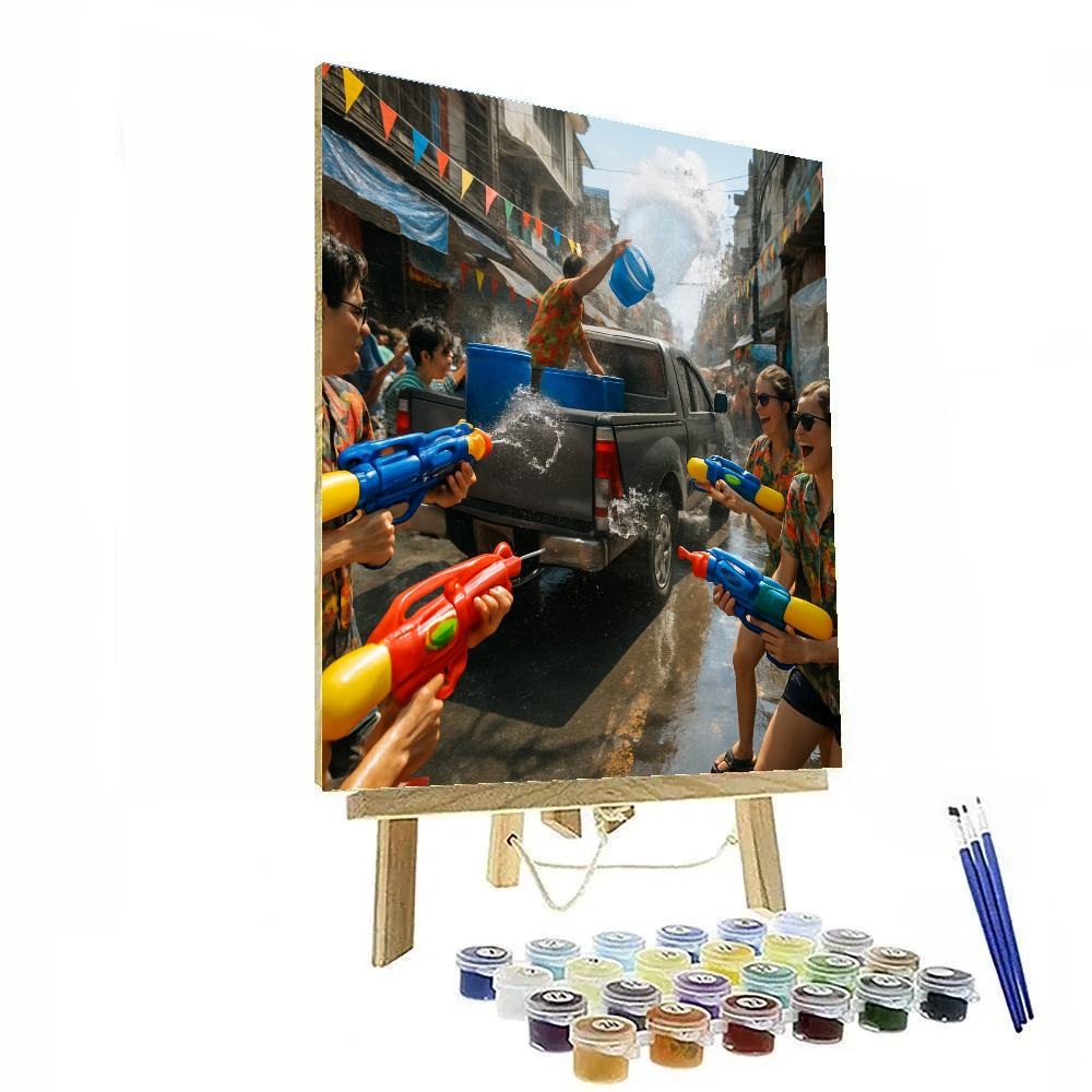 Songkran Water Festival Street In Bangkok painting number kit