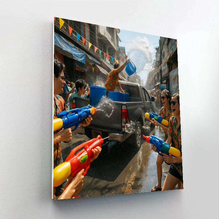 Songkran Water Festival Street In Bangkok painting number kit