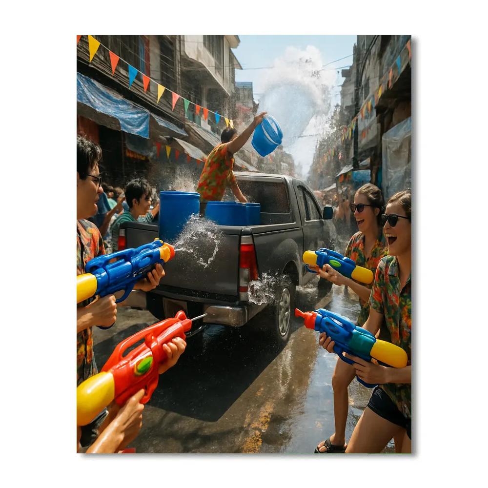 Songkran Water Festival Street In Bangkok painting number kit