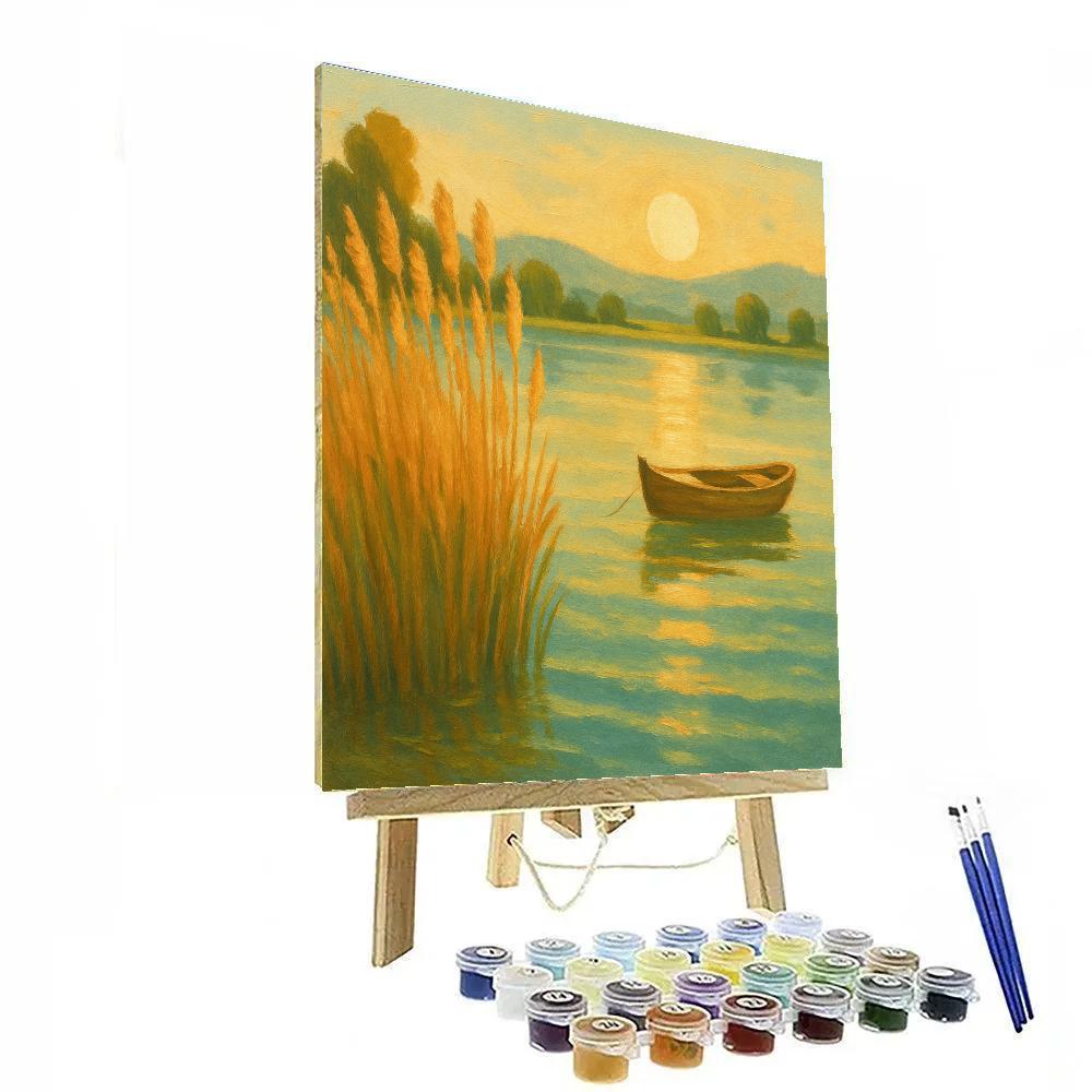 Sunlit Reed Shore On Lazy Summer Lake Numbered painting kits