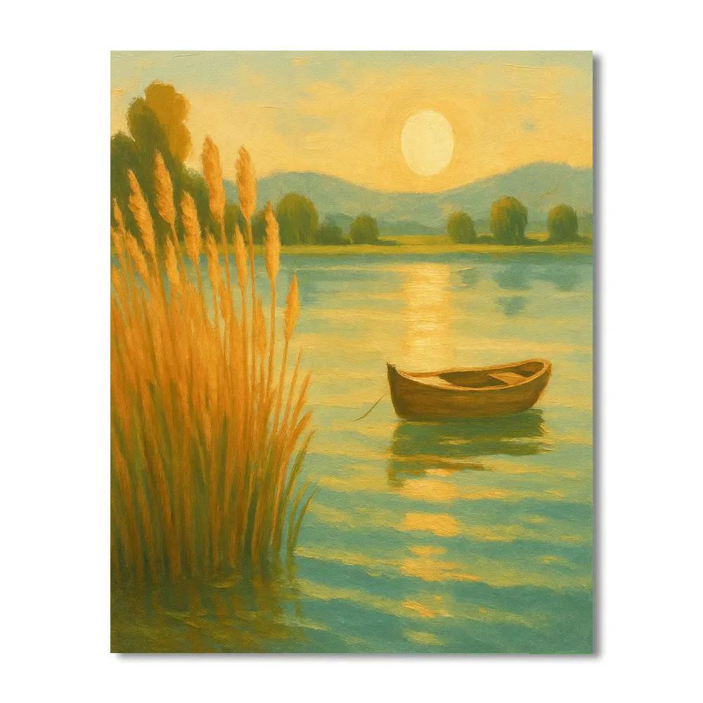 Sunlit Reed Shore On Lazy Summer Lake Numbered painting kits