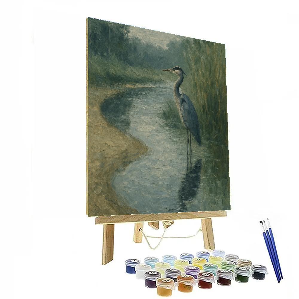 Riverbank Heron Among Reeds paint by color