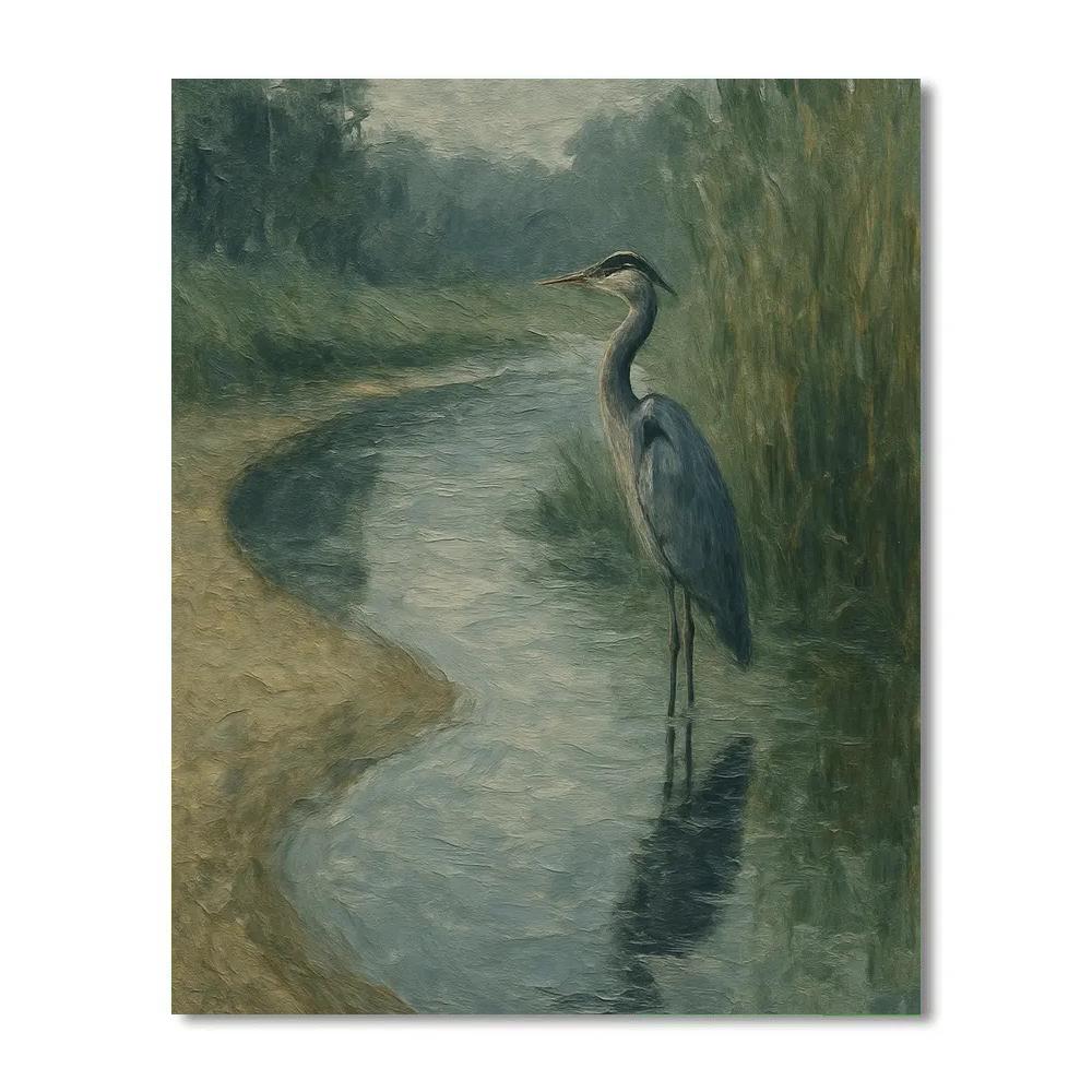 Riverbank Heron Among Reeds paint by color