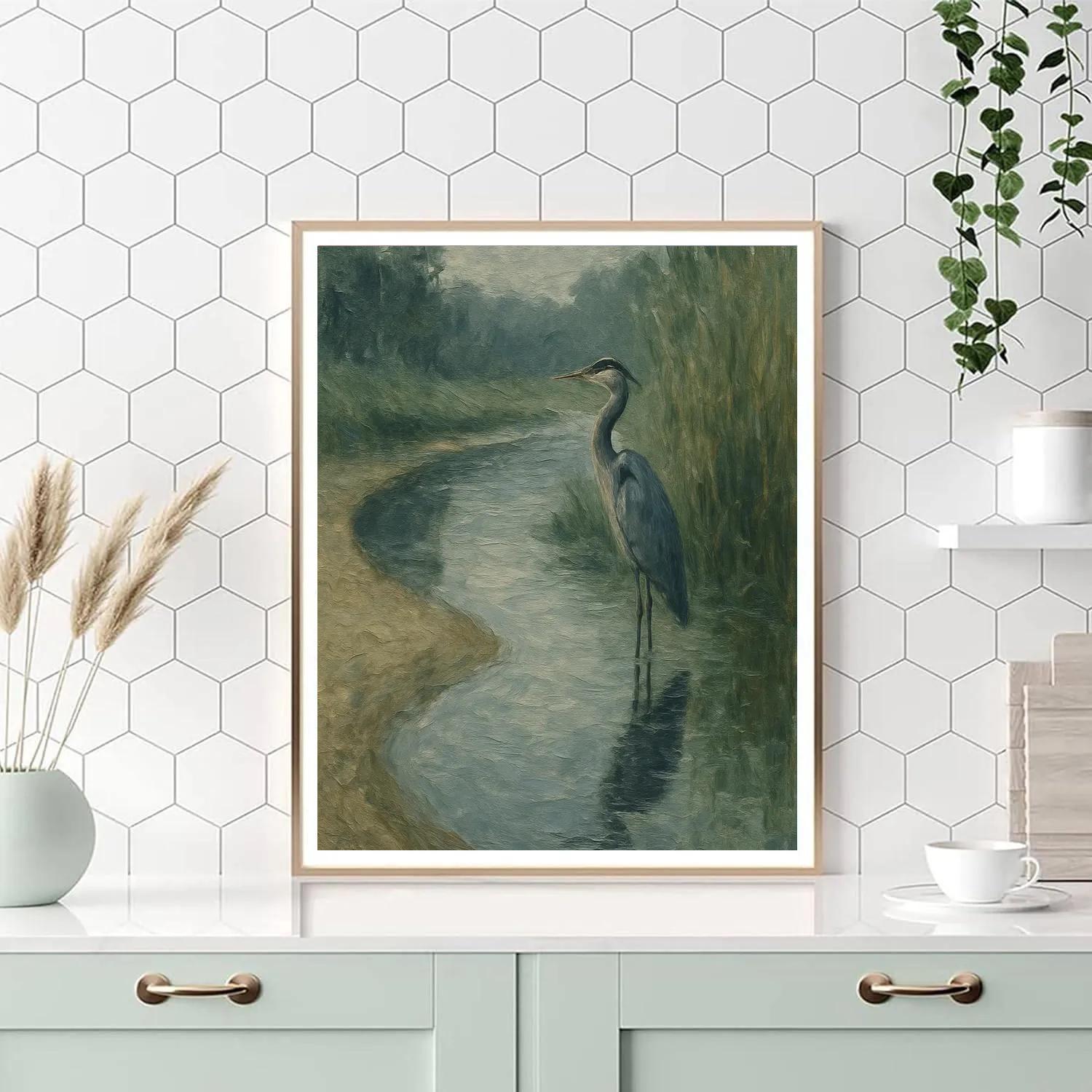 Riverbank Heron Among Reeds paint by color