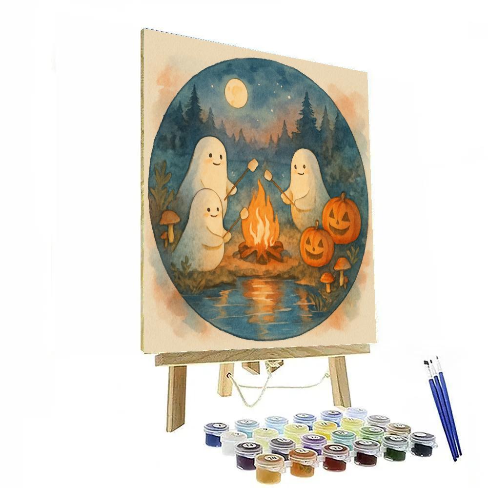 Moonlit Marshmallow Ghost Campfire Paint by numbers kits