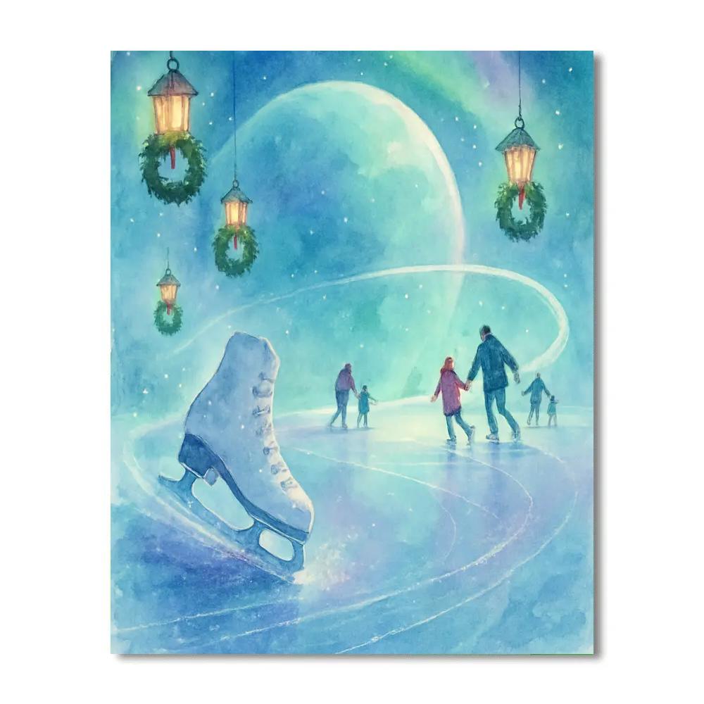 Northern Lights Ice Skating Ring Of Saturn painting number kit