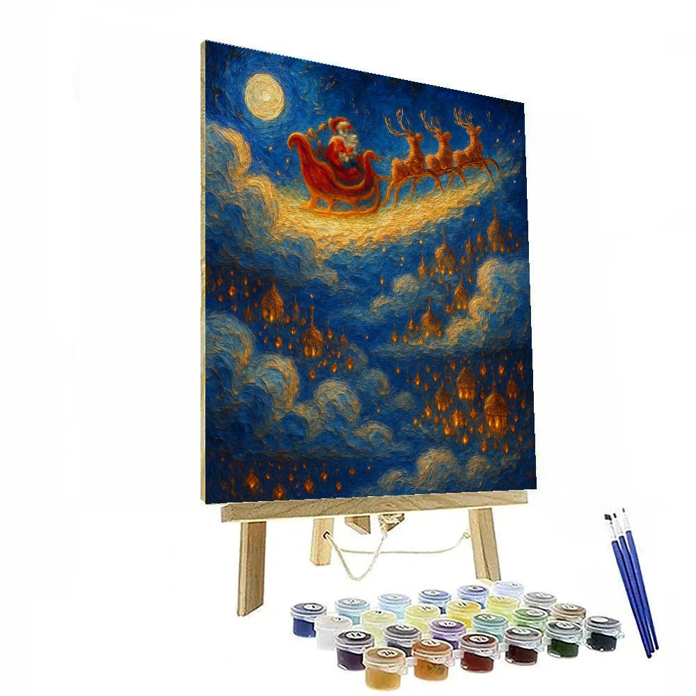 Midnight Sleigh Above Cloud Cities paint by numbers
