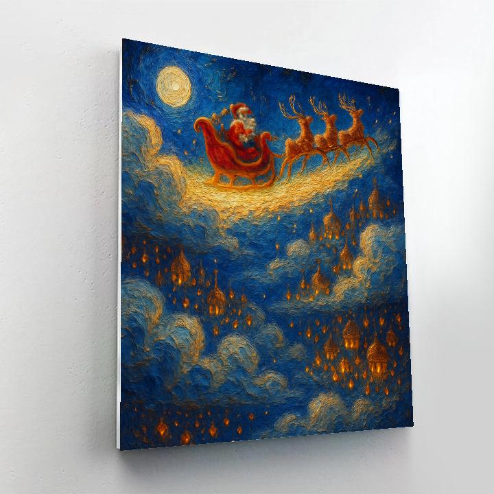 Midnight Sleigh Above Cloud Cities paint by numbers