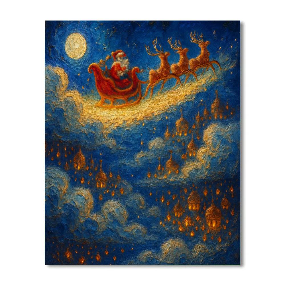 Midnight Sleigh Above Cloud Cities paint by numbers