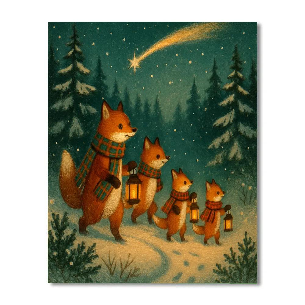 Comet Trail Caroling Foxes paint by color