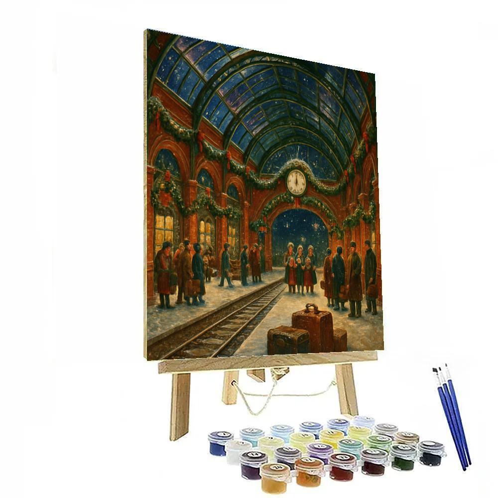 Interstellar Caroling Train Station Number painting