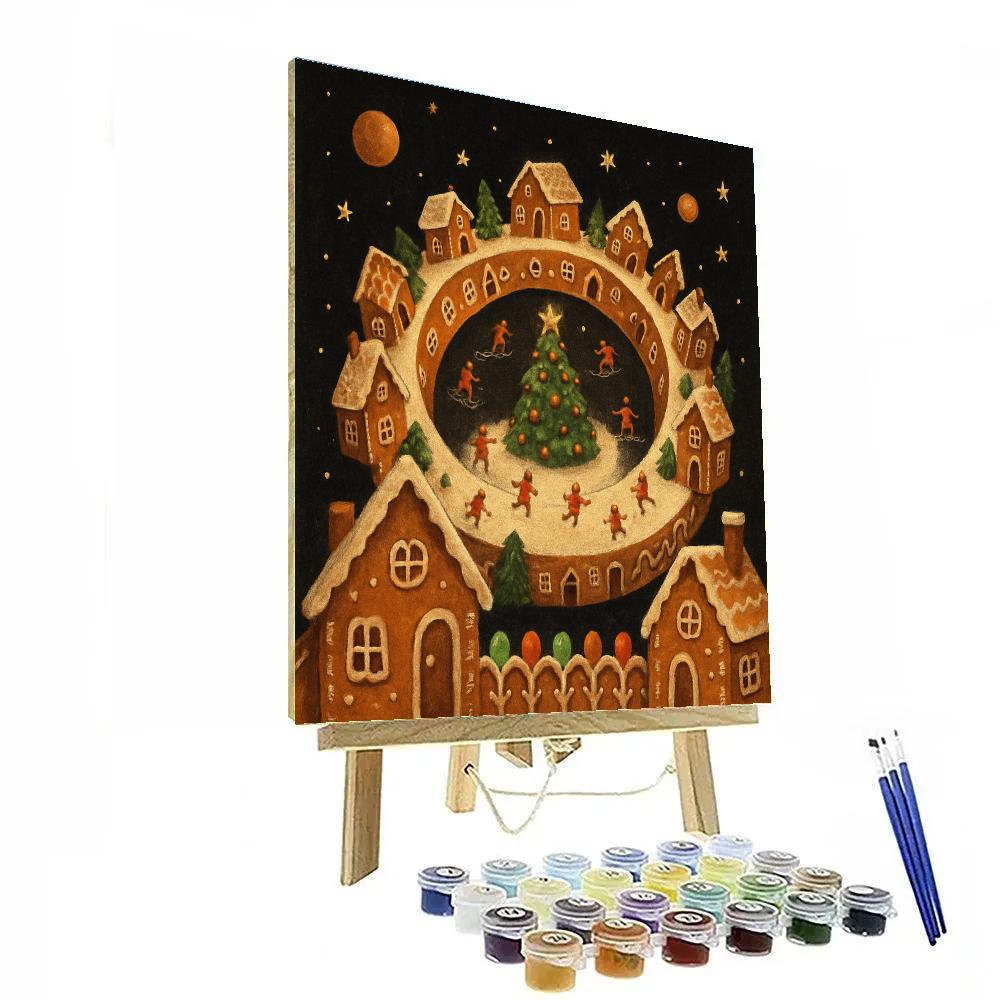Orbiting Gingerbread Carousel Town Painting by numbers kit