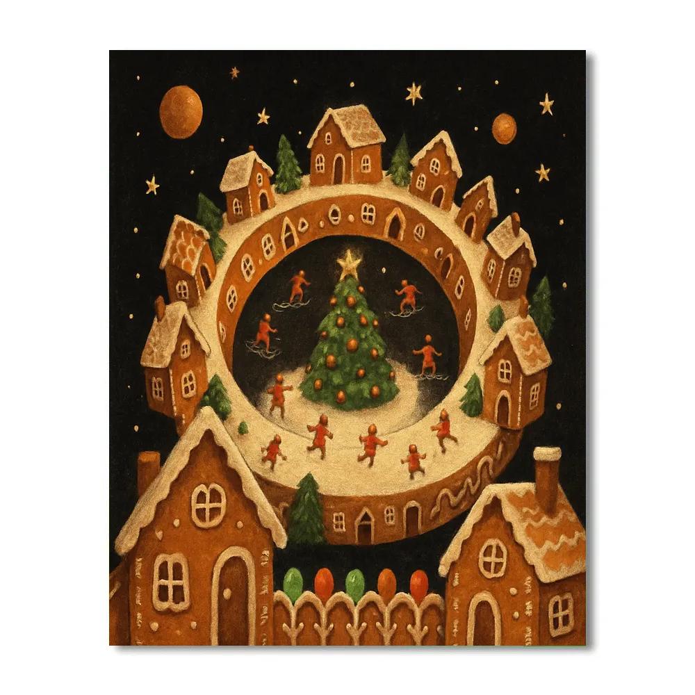 Orbiting Gingerbread Carousel Town Painting by numbers kit