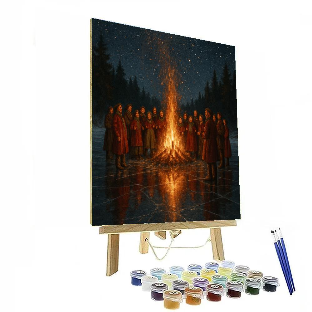 Cosmic Carol Bonfire On The Ice Lake Painting by numbers kit