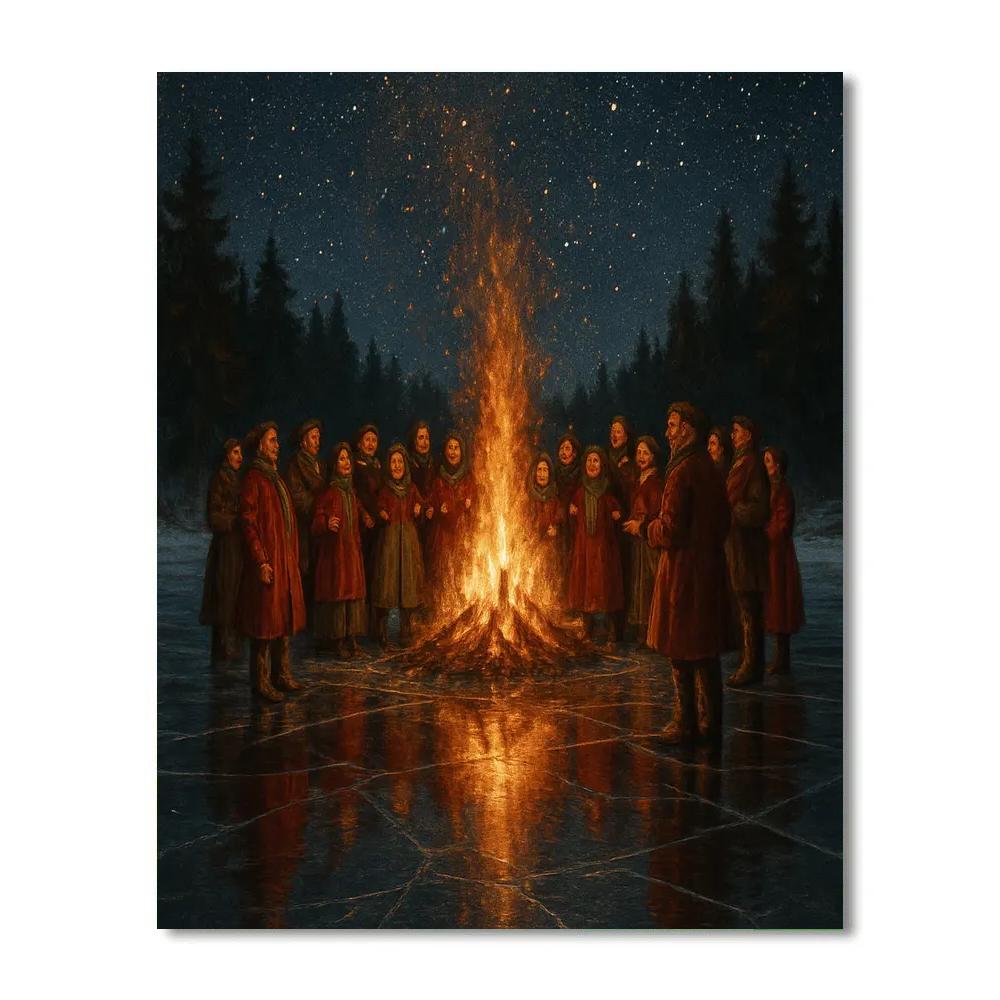 Cosmic Carol Bonfire On The Ice Lake Painting by numbers kit