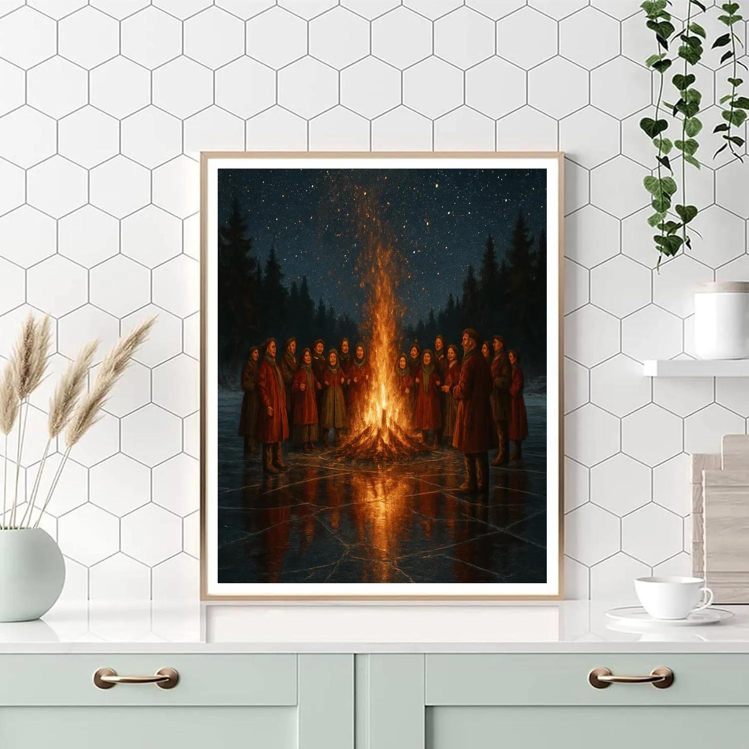 Cosmic Carol Bonfire On The Ice Lake Painting by numbers kit