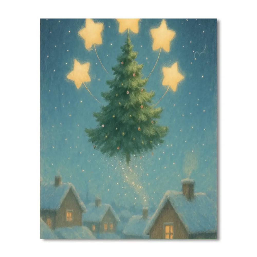 Starlit Evergreen Balloon Voyage Painting by numbers kit