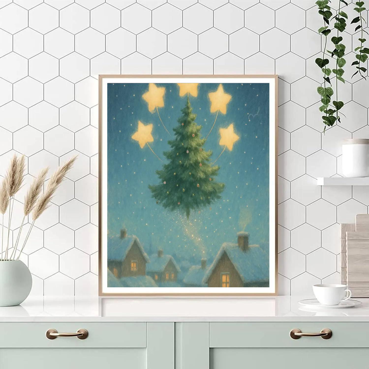 Starlit Evergreen Balloon Voyage Painting by numbers kit