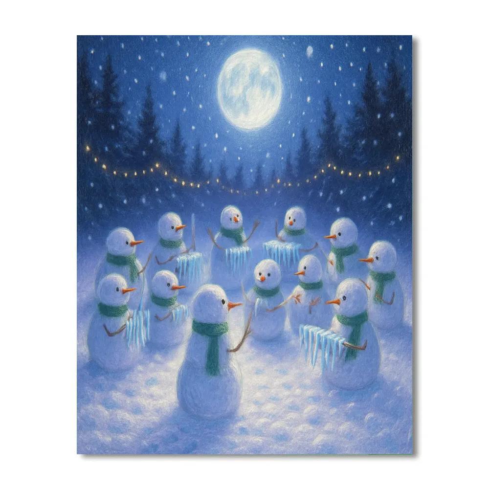 Moonlit Snowman Orchestra Painting by numbers kit