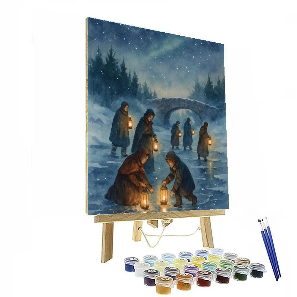 Frosty River Lantern Procession Paint by numbers art