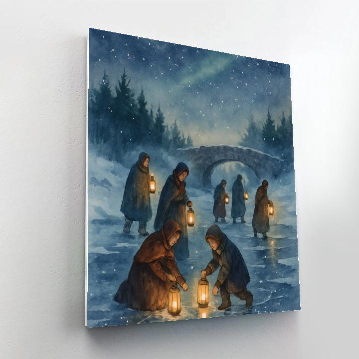 Frosty River Lantern Procession Paint by numbers art